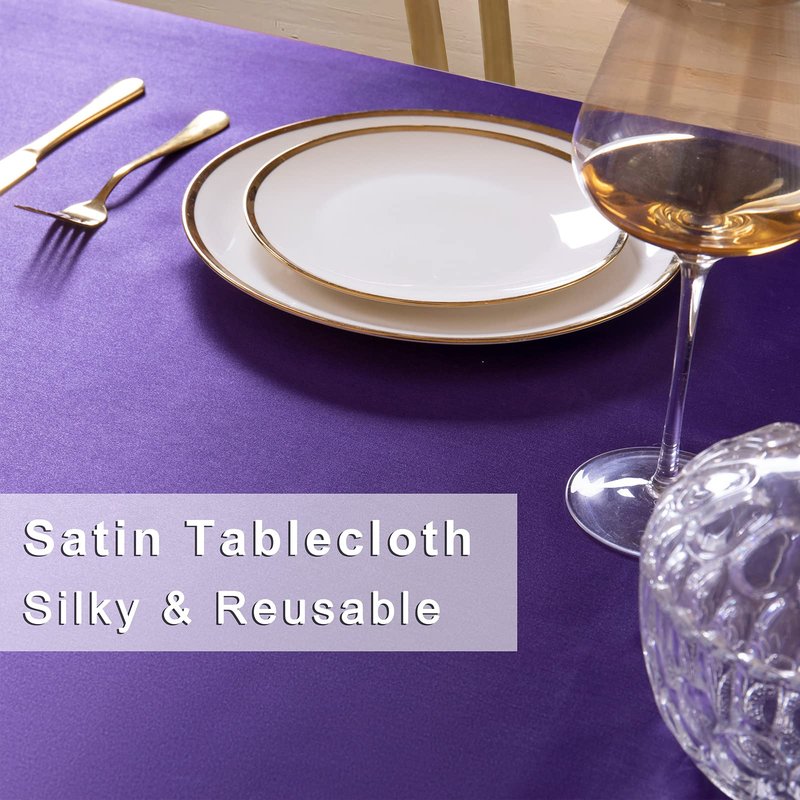 Horbaunal Purple Satin Tablecloth 60 x 102 Inches Rectangle Satin Table Cover Bright Silk Table Cloth Smooth Table Decoration for Wedding Party Banquet