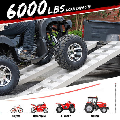 GarveeTech 94"x 15"Aluminum Trailer Ramps, 6000 Lbs Capacity Heavy-Duty Loading Ramps with Top Hook Attaching End, Universal Alu Loading Ramp for Truck Auto,Tractor,Motorcycle, Lawn Mower