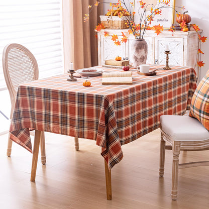 AQOTHES Plaid Fall Tablecloth Thanksgiving Rectangle 60x70 Inch, Rust Orange Table Cloths Autumn Decorations, Polyester Fabric Table Cover for Harvest Party Dining Farmhouse Kitchen Decor
