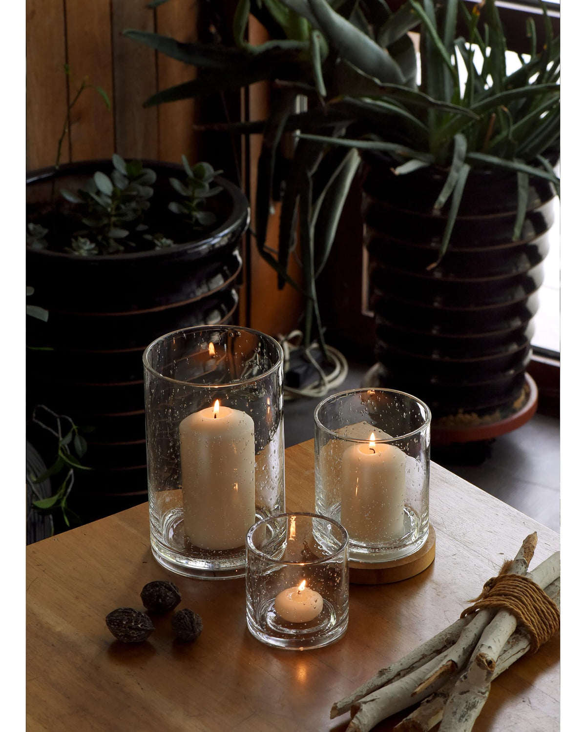 ARIAMOTION Glass Candle Holders Set, 3 Sizes 8" 5" 3.5" Height