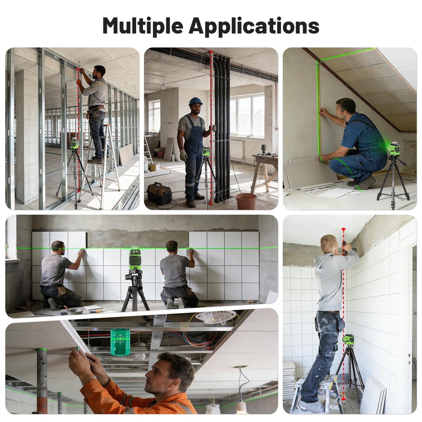 Laser Level with Tripod 60 Inch, Huepar Self Leveling Laser Level with 2 Plumb Dots -Green Cross Line Laser Leveler Tool with 360° Horizontal and 140° Vertical Line for Construction & Home Use 621CGT