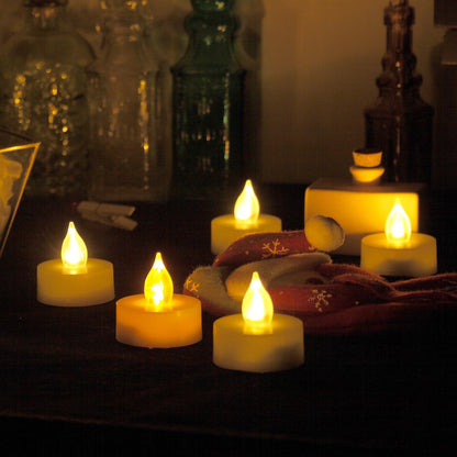 CANDLE CHOICE Battery Operated Flameless Tea Lights with Timer Realistic Flickering Electric LED Tealight Candles for Halloween Thanksgiving Christmas Wedding Party Decorations 6 PCS Batteries Incl.