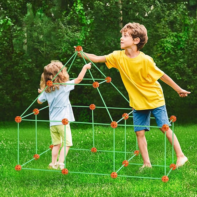VEVOR Fort Building Kit for Kids 85PCS Glow in The Dark STEM Building Toys Educational Gift for 4 5 6 7 8+ Year Old Boys &amp Girls Indoor Outdoor Play Tent Construction Toys with 55 Rods and 30 B