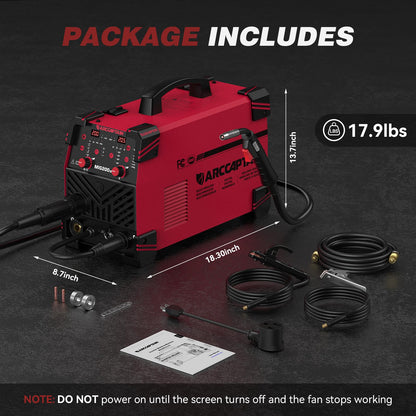 ARCCAPTAIN MIG Welder 200A, Upgraded 6 IN 1 Welding Machine 110V/220V Flux Core MIG/Gas MIG/Lift TIG/Stick Welding/Spool Gun MIG/Spot Multiprocess Welder with Synergy, Burn Back Adjustment, Inductance