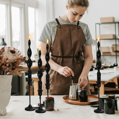 Smokeless Black Spiral Taper Candle Handmade Unscented Taper Candlesticks 10 Inch Long Twisted Candles for Candlelight Dinner Holidays Wedding Home Decor