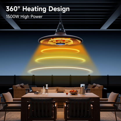 Ceiling Electric Outdoor Heater Wall-Mounted Hanging Patio 1500W Infrared Carbon Fiber Tube Heating Wall Heater for Gazebo, Balcony, Brown