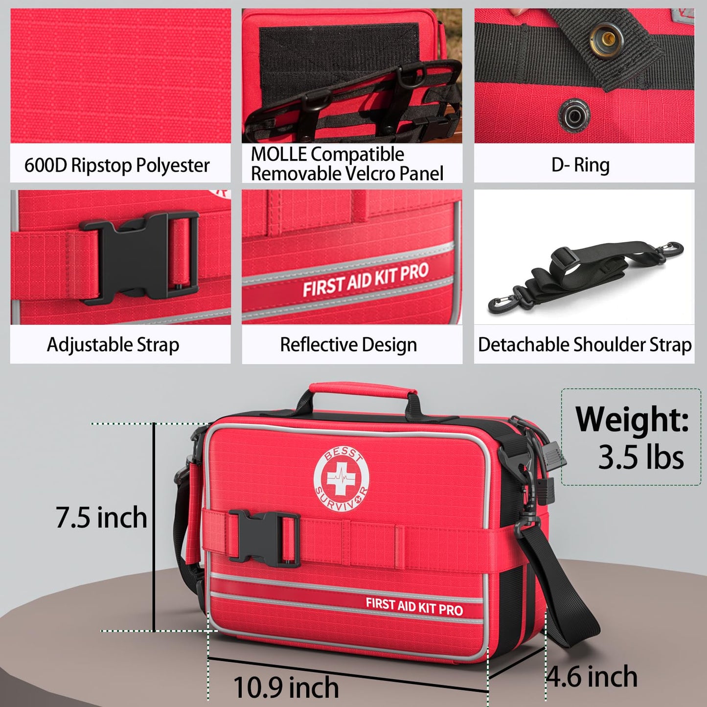 Comprehensive First Aid Kit, Premium Emergency Trauma Kits with Shoulder Strap for Car Camping Gear, Labelled Compartments Survival Kit, Home Essentials, Outdoor Emergency Medical Supplies -324 Piece