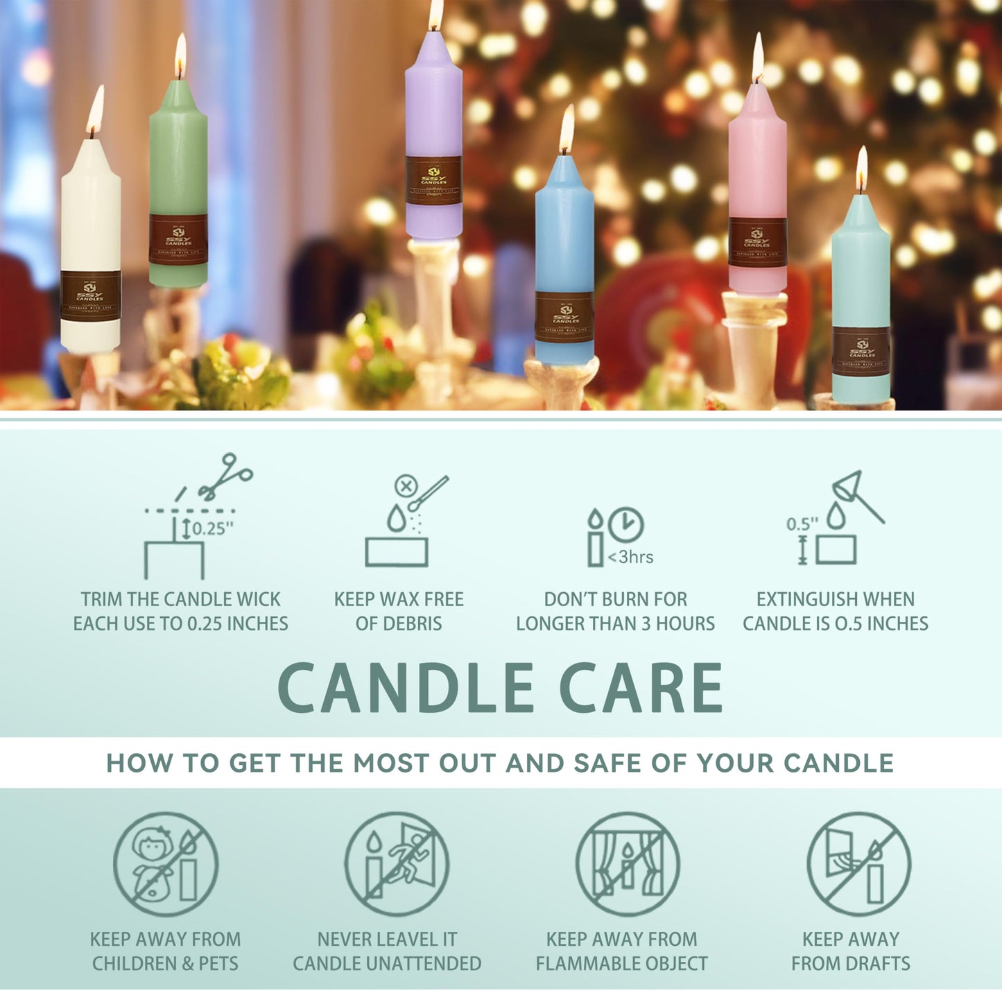 Christmas Metallic Green Candle 5 Inch Short Smokeless Taper Candles 4 Pack Unscented Dinner Candle for Christmas Dinner
