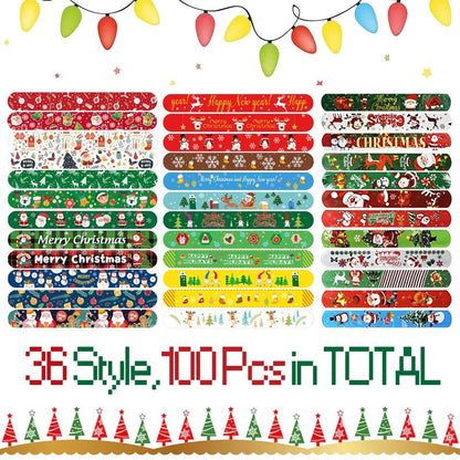 100Pcs Christmas Slap Bracelets, Christmas Party Favors for Kids, Christmas Stocking Stuffers, Christmas Toys for Kid and Children, Party Gift Bag Filler Supply
