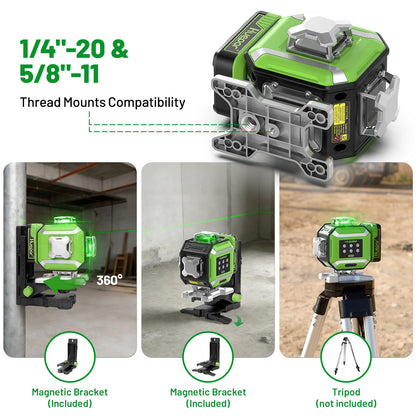 Huepar 2026 New Electronic Self Leveling Laser Level, 4x360° Green Cross Line Laser Tool, ±1/18" Accuracy, ±7% Slope Adjustment, Leveler Laser for Tile, Framing, Alignment, Layout, Construction & DIY