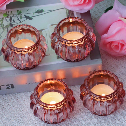 Woho 12pcs Rose Gold Tea Lights Candle Holder for Wedding Party, Glass Tealight Candle Holder for Valentines Day Decor, Votive Candle Holders for Home Decor