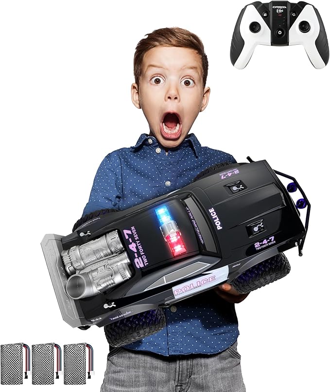 Carox Large Remote Control Police Car Toy with Lights and Sirens for Boys 1:8 Cop Car with Three Rechargeable Battery Durable RC Police Truck for Kids 4 Years and Up A Surprising