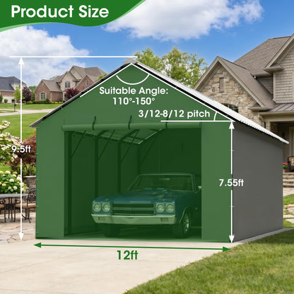 ELUZENE Metal Carport Zipper Door Heavy Duty for 12x20 Metal Carport, Waterproof & UV Protected, Easy Assembly with Ball Bungees, Grey (Door Panel Only, 1 Pack)