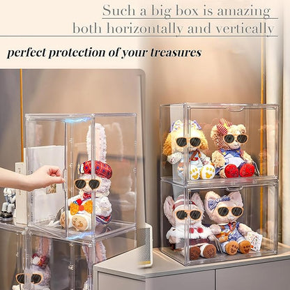 XXX-Large Clear Acrylic Display Case Boot Shoe Storage Boxes With An Adjustable Divider2 Pack 2 Tiers Clear Plastic Stackable Storage Bins With Lids Big Display Acrylic Box With Magnetic Door