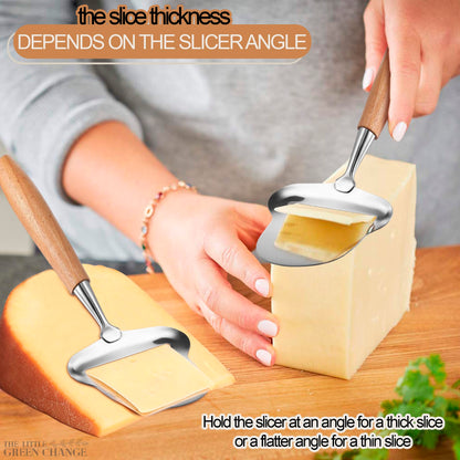 Stainless Steel Cheese Slicer Handheld - Flexible Blade Cheese Planer with Wooden Handle for Smooth, Precise Slicing —Durable, Easy-to-Clean Cutter for Block and Hard Dairy | Easy Slicing and Cutting