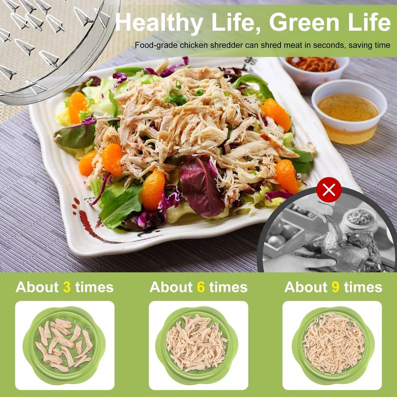 SURETIVIAN Chicken Shredder Large Chicken Breast Shredder Tool Twist with Brush&Fork, Visible Meat Shredder Machine, Anti-Slip Strip, Ergonomic Handle, BPA Free, Pork Beef Chicken(Matcha)