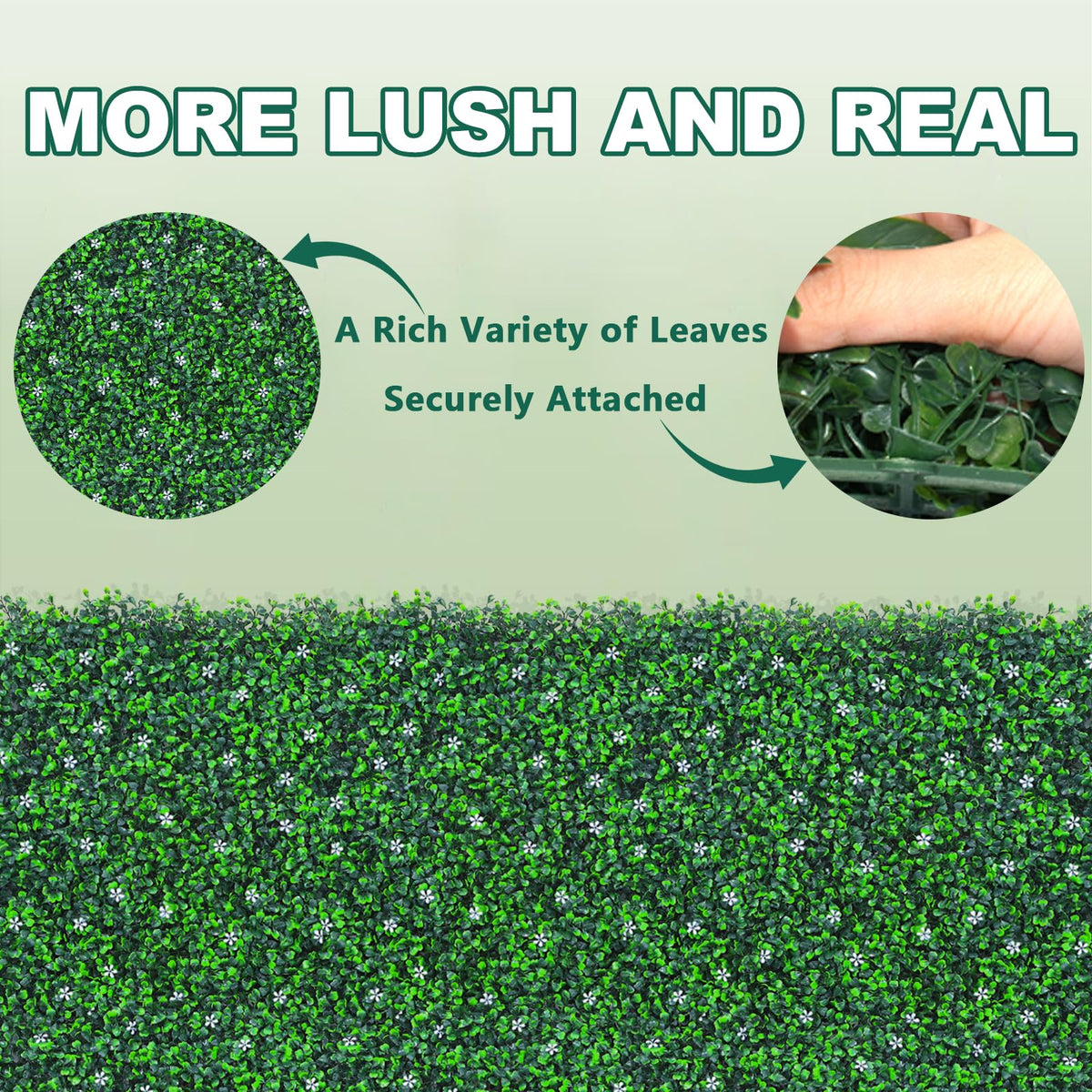 Yangrass Boxwood Roll Panels with White Flower, 48"x120" (40 sqft) Artificial Ivy Privacy Fence Screen, UV-Anti Faux Boxwood Roll Grass Wall Panels for Garden Patio Balcony Decor
