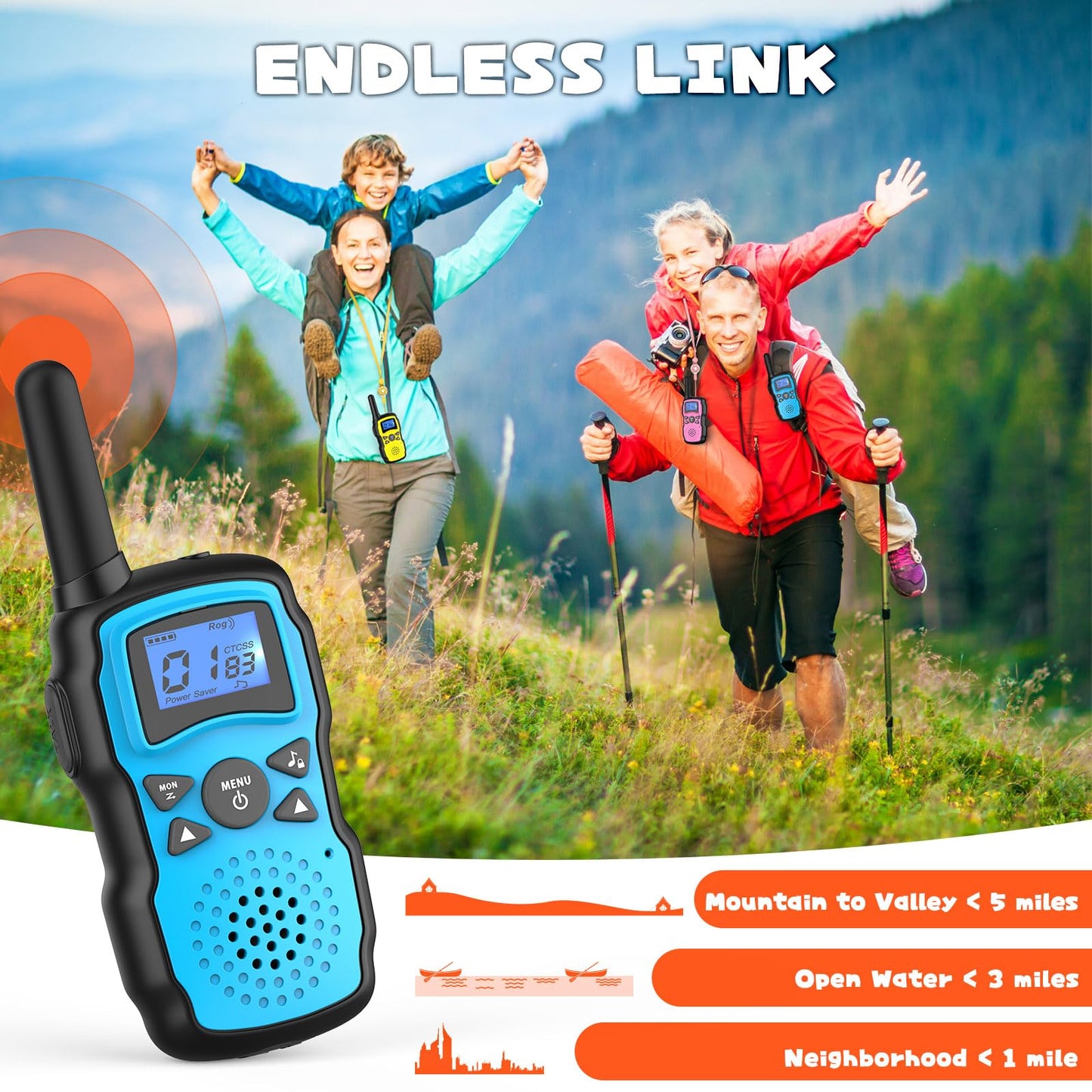 Wishouse Walkie Talkies for Kids Rechargeable 4 Pack,Walky Talky for Adults 2 Way Radio with 2 USB Chargers 12000mAh Battery,Camping Games Toy Birthday Halloween Xmas Gift for Children Family