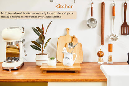 Medium 12" Acacia Wood Riser Pedestal Stand – Farmhouse Wood Display Riser for Kitchen and Bathroom Décor - Counter Display, Plant Stand, Jewelry Holder, Vanity Tray, Candle Stand (M:12"x7"x1.57")