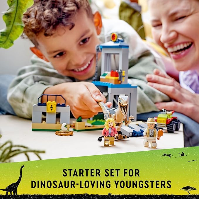 LEGO Jurassic Park Velociraptor Escape 76957 Learn to Build Dinosaur Toy for Boys and Girls Gift for Kids Aged 4 and Up Featuring a Buildable Dinosaur Pen Off-Roader Vehicle and 2 Minifigures