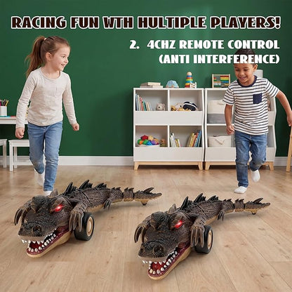 Remote Control Crocodile Car Toy2.4Ghz RC Toy Cars Boys 3-12 Year Old360°Rolling Turns &amp Slides with Lights Cool Outdoor Toys Birthday Gifts Xmas Gifts (Black)