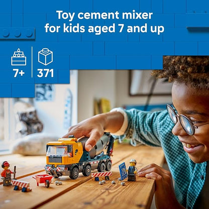 LEGO City Cement Mixer Truck Building Toy for Boys &amp Girls Ages 7+ - Pretend Play Construction Toy W/Rotating Drum &amp 3 Worker Minifigures - Gift Idea for Birthdays - 60478