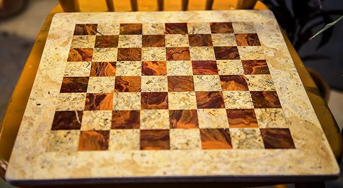 RADICALn 15 Inches Handmade Marble Coral and Red Chess Board