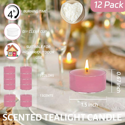 Hand-Poured Cherry Blossom Scented Tea Light Candle 4 Hours Clean Burning Rose Pink Round Tea Light Candle for Wedding Spa Nights Meditation Yoga Bath Relaxation