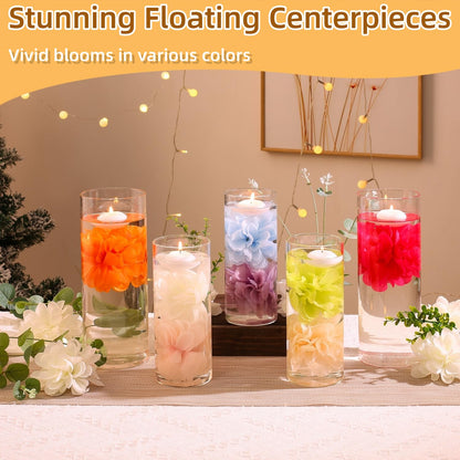 WPPNSY 24 Pcs Floating Candles for Centerpieces and Floating Flowers Artificial Flowers Head Vase Filler for Party Home Table Wedding Centerpieces Decoration (Champagne)