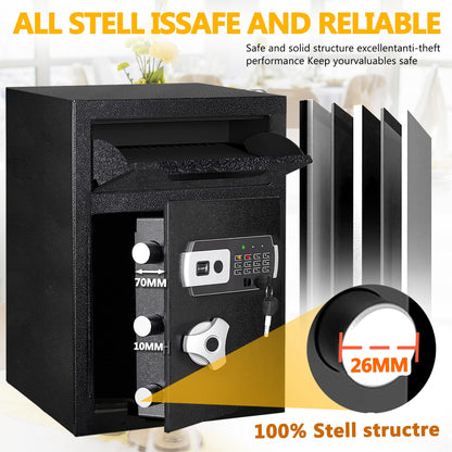 2.8 CUB Depository Drop Safe Fireproof, Front Drop Slot Lock Box with Digital Combination and Anti-Fishing, Silent Deposit Safe Box, Security Money Safe for Cash Slips Expense Business Office Home