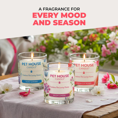 Pet House Candles, Clean Long-Burning, Scented Pet Friendly Candles, Plant-Based, 60 Hour Burn Time - Fresh Cut Roses, 9 oz