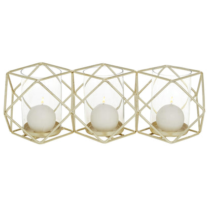 Deco 79 Modern Metal Solid Candle Holder, 15" x 5" x 5", Gold