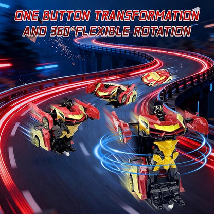 Iron Man Remote Control Car Toy for Boys 2.4Ghz RC Transform Robot Toy 1:18 Scale One-Button Deformation 360°Rotation Car with Underbody Lights Gifts for Boys Age 3 4 5 6 7 8 9 10 11 12