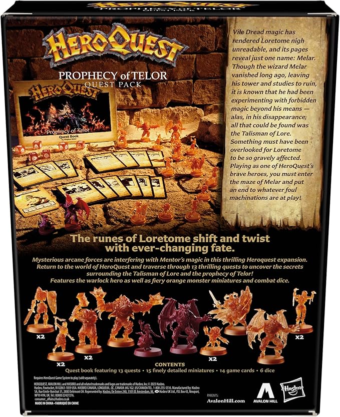 Avalon Hill HeroQuest Prophecy of Telor Quest Pack Requires HeroQuest Game System to Play Dungeon Crawler Games Ages 14+ 2-5 Players Strategy Games