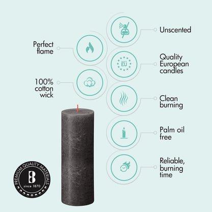 BOLSIUS 6 Pack Black (Stormy Gray) Rustic Pillar Candles - 2.75 X 7.5 Inches - Premium European Quality - Includes Natural Plant-Based Wax - Unscented Dripless Smokeless 85 Hour Home Decor Candles
