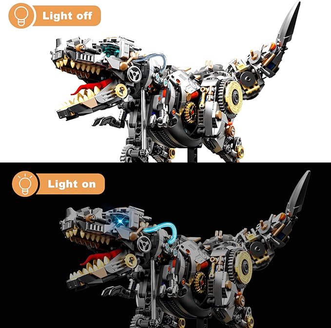 Mechanical Dinosaur Tyrannosaurus Rex Building Block Set with Lights Home Decoration Compatible with Lego Sets Creative Birthday Gift for Adultsand Ages 14+（1268 PCS）