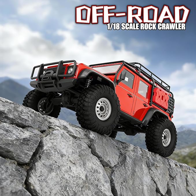 Cheerwing 1:18 Rock Crawler 2.4Ghz Car 4WD Off Road RC Monster Truck with Two-Speed Gearbox Hobby RC Car for Adults (Red)