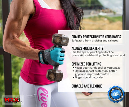 MRX BOXING & FITNESS Weight Lifting/Exercise Grip Gloves for Women, Great for Workouts, Weight Training and More, Sky Blue X-Large