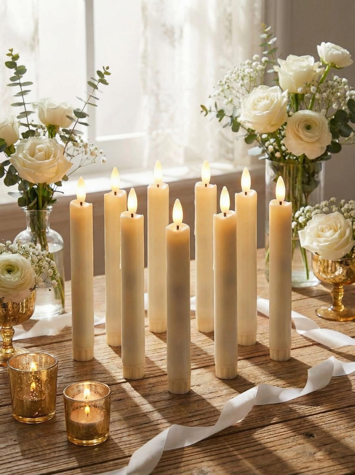 Funtery 24 Pieces 6.5" Flameless LED Taper Candles with Remote Timer Battery Operated Candles Bulk Short LED Candlestick Flickering for Graduation Father's Day Wedding Party Decor(Ivory,Classic Style)