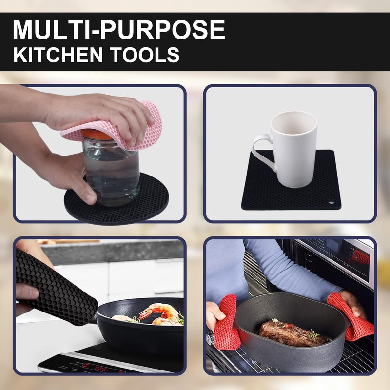 AICMEI Silicone Trivets for Hot Pots and Pans,Multipurpose Non Slip Heat Resistant Pot Holder,Heat Resistant Pot Holders Silicone Mats for Kitchen Countertops/Table (Square)