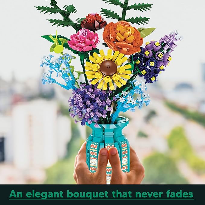 Flowers Bouquet Toys Building Blocks Set with Vase Roses Sunflower Hyacinth Hydrangea Artificial Plants for Adults Teen Girls Home Office Decor- 1853pcs