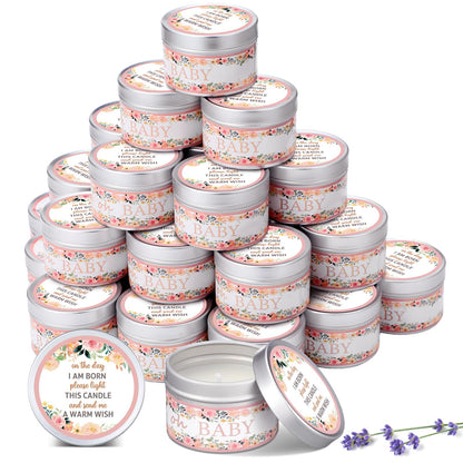 MTLEE 24 Pcs Flowers Baby Shower Party Favors Candles Lavender Scented Baby Shower Favors for Guests Rustic Tealights Candles Gender Reveal Return Gifts (1.2 oz, Pink)