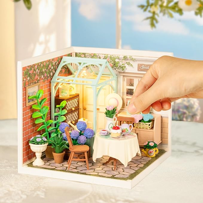 Rolife Super Creator-DIY Plastic Miniature House for Adults Mini Blocks Model Kit Building Set for Teens 8-12 DIY Crafts/Hobbies/Building Blocks Toys for Teens&ampAdults (Blooming Tea Garden)