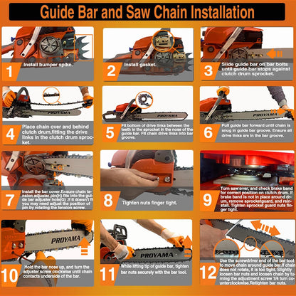 PROYAMA 68CC 2-Cycle Top Handle Gas Powered Chainsaw 24 Inch 20 Inch Petrol Handheld Cordless Chain Saw for Tree Wood Cutting