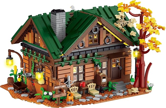 NUTCRACKER Medieval Forest Cabin Building Set with LED Light Retro Forest Log Wood House Construction Model Toy Building Set Easter Gifts for Adults Teens 14+（2234 Pieces
