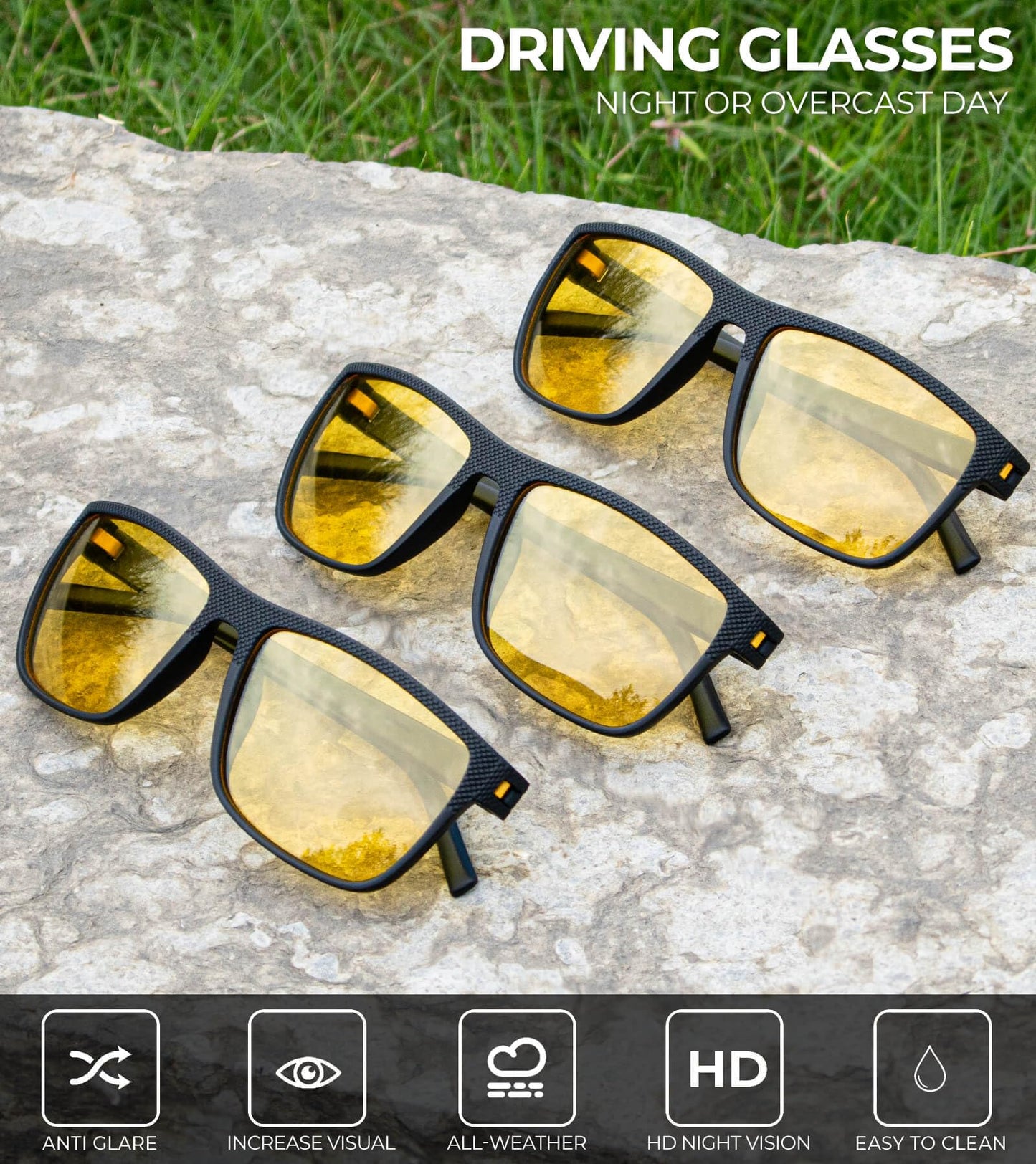 KALIYADI Night Vision Glasses for Men, Lightweight Night Driving Glasses for Driving (Night Vision/NightVision/NightVision)