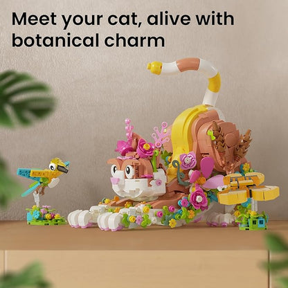 JOJO&ampPeach Cat and Flower Building Toy Set for Girls Animals Plant Model Ideas Birthday Gift for Women Adults Teens Girlfriend Mom Wife Age 8 9 10 11 12+ (1038 Pieces)