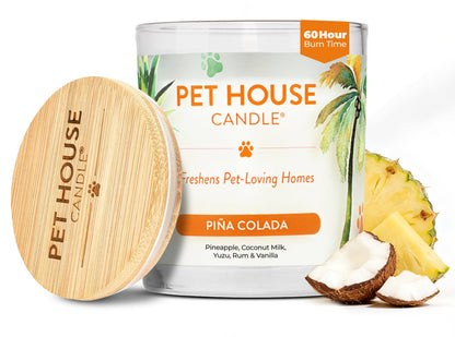 Pet House Candles, Long Lasting, Air Freshening, Pina Colada Scented Candle for Pet Odor, 60 Hour Burn Time 9 OZ