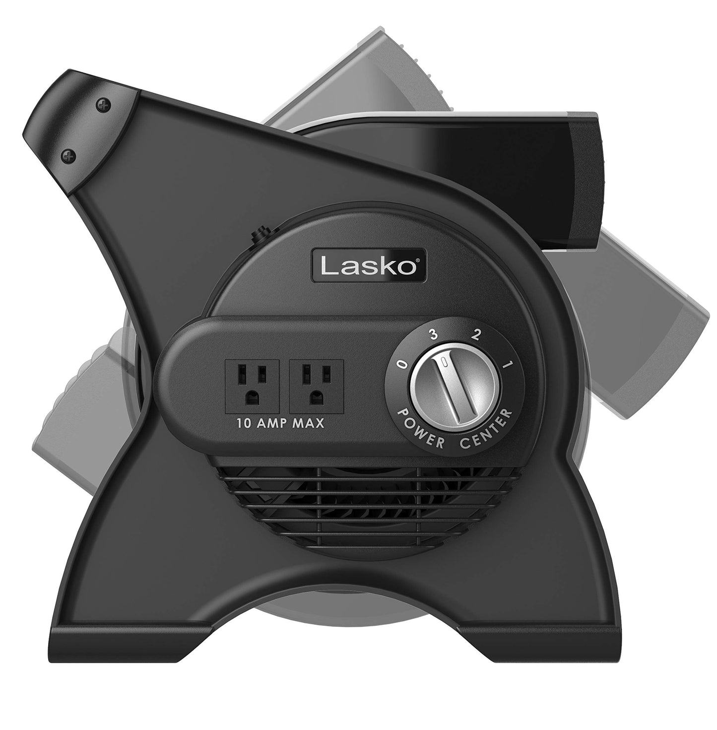 Lasko Portable Utility Fan, 12” 289 CFM Pivoting High Velocity Air Mover Blower Fan, 3 Speeds, 2 Accessory Outlets 120V, Black, U12104