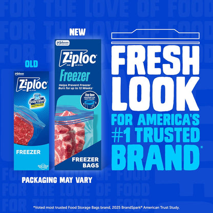Ziploc Two Gallon Food Storage Freezer Bags, Grip 'n Seal Technology for Easier Grip, Open, and Close, 10 Count, Pack of 3 (30 Total Bags) (Packaging May Vary)
